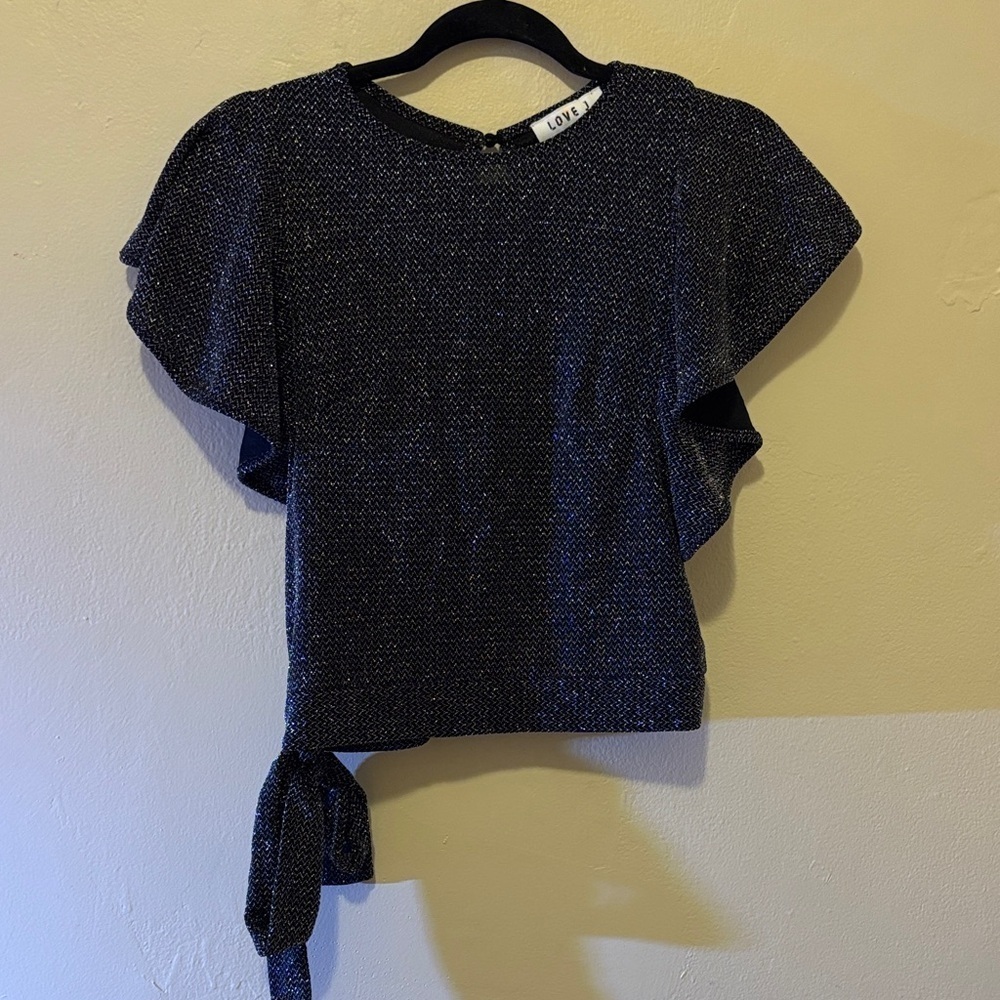 Love J Black Blouse with Flutter Sleeves